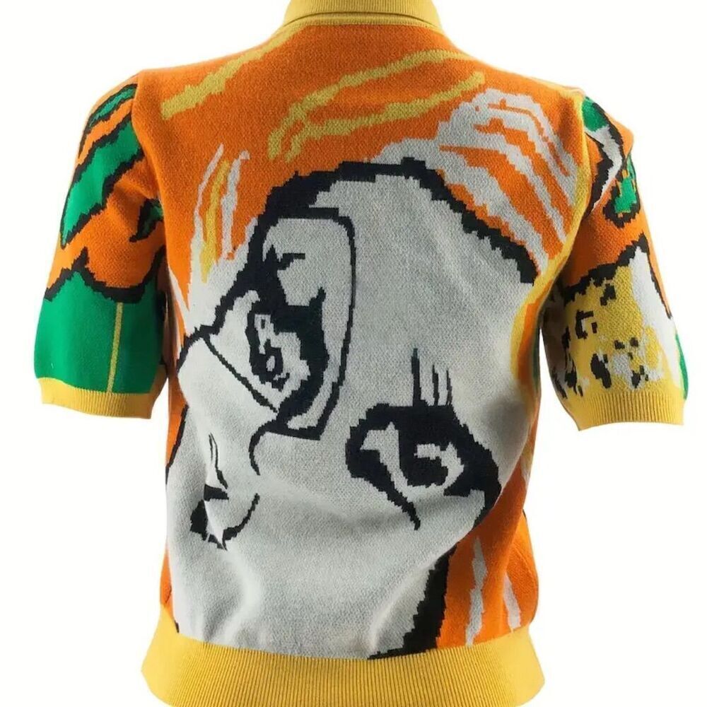 Y2k Trendy Multicolor Graphic Crop Button Up Sweater Cardigan L Cartoon Spring - Picture 4 of 11